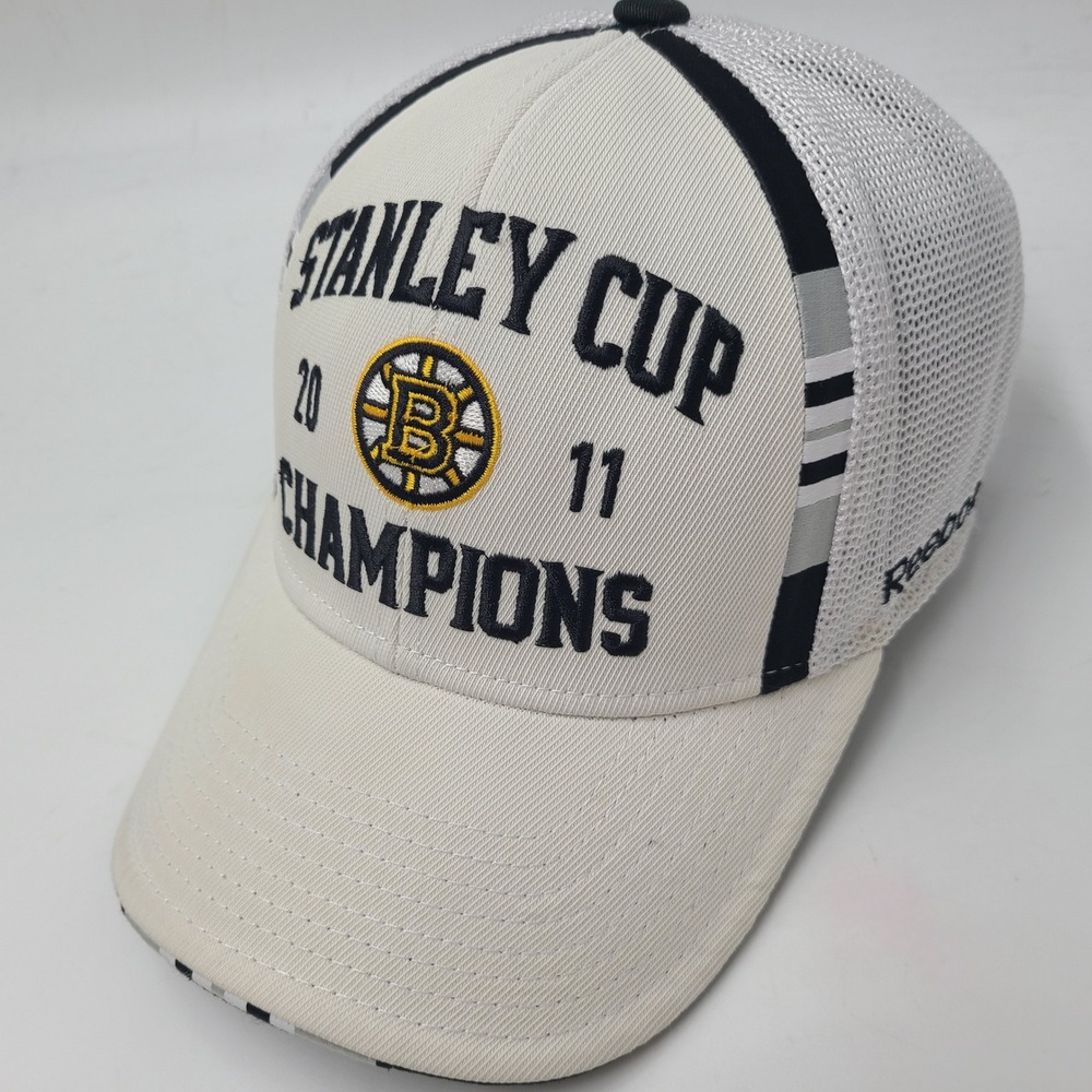Boston Bruins Hat Fitted One Size Mesh Reebok White 2011 Stanley Cup Champions